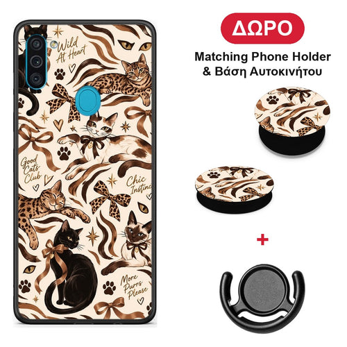 Wild Cats and Animal Print Collage - Samsung Galaxy A11 / M11 θήκη + Δώρο Phone Holder & Βάση Αυτοκινήτου