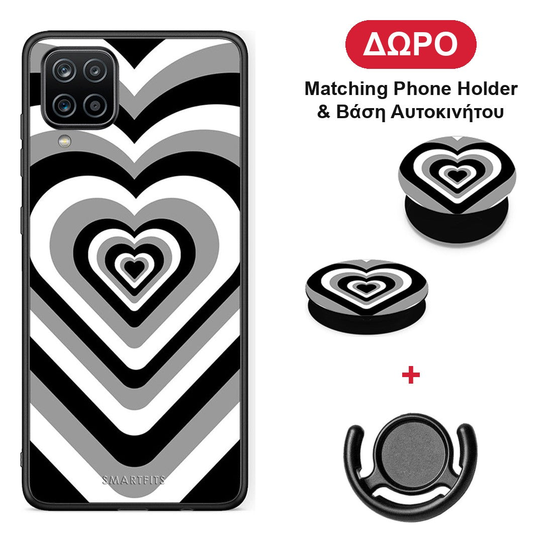 Black Hearts - Samsung Galaxy A12 θήκη + Δώρο Phone Holder & Βάση Αυτοκινήτου