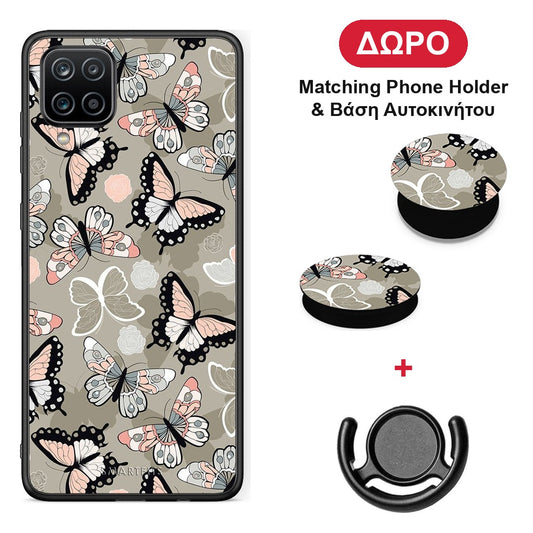 Boho Butterflies - Samsung Galaxy A12 θήκη + Δώρο Phone Holder & Βάση Αυτοκινήτου