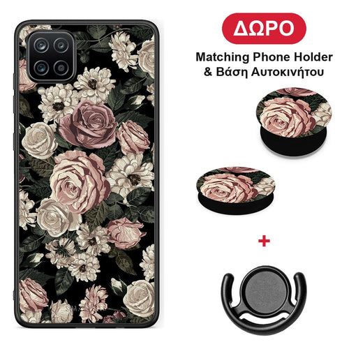 Flower Wild Roses - Samsung Galaxy A12 θήκη + Δώρο Phone Holder & Βάση Αυτοκινήτου