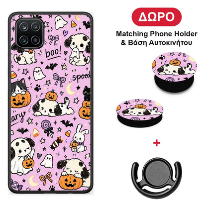 Halloween Puppies and Friends on Lilac - Samsung Galaxy A12 θήκη + Δώρο Phone Holder & Βάση Αυτοκινήτου