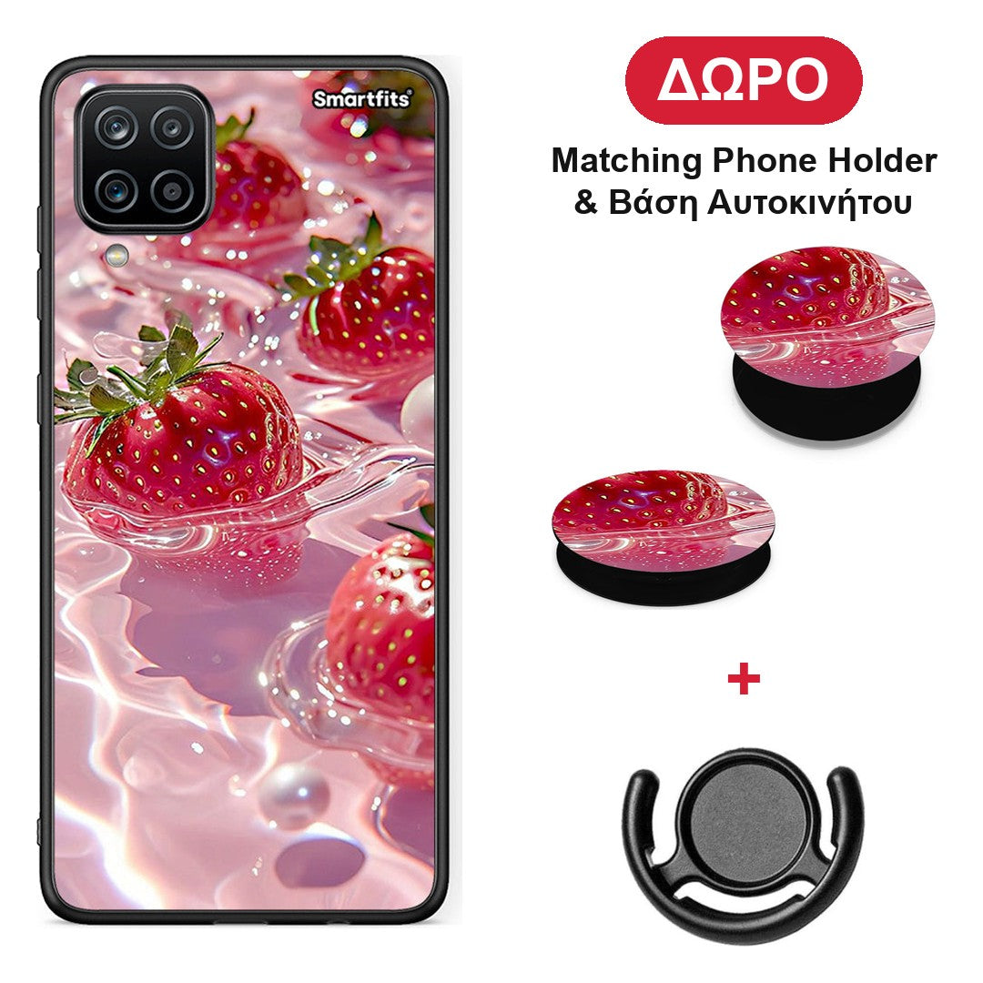 Juicy Strawberries - Samsung Galaxy A12 θήκη + Δώρο Phone Holder & Βάση Αυτοκινήτου