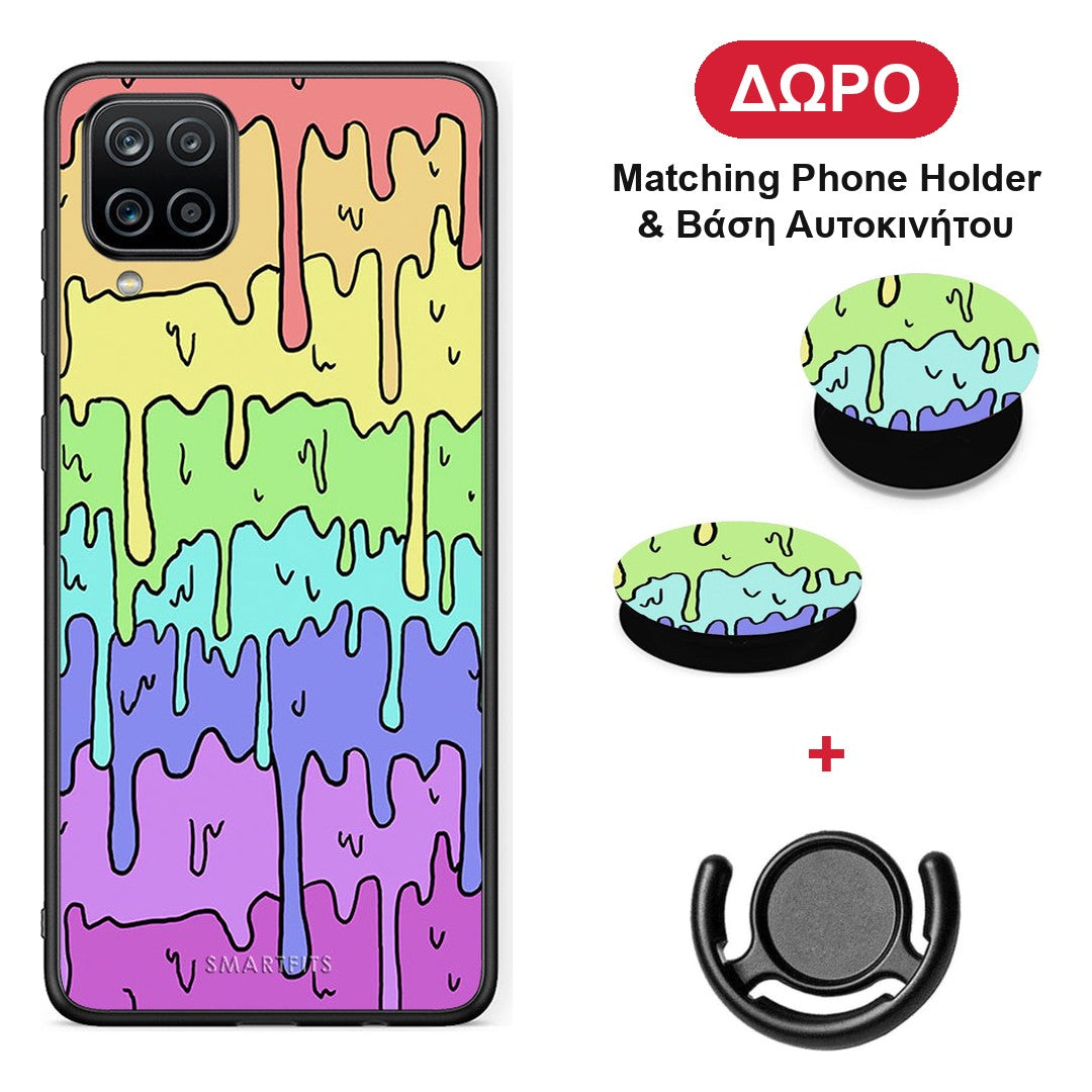 Melting Rainbow - Samsung Galaxy A12 θήκη + Δώρο Phone Holder & Βάση Αυτοκινήτου