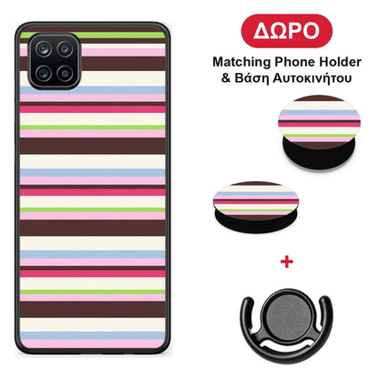 Multicolour Horizontal Stripes - Samsung Galaxy A12 θήκη + Δώρο Phone Holder & Βάση Αυτοκινήτου