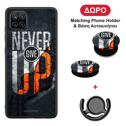 Never Give Up - Samsung Galaxy A12 θήκη + Δώρο Phone Holder & Βάση Αυτοκινήτου