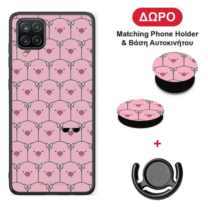 Pig Glasses - Samsung Galaxy A12 θήκη + Δώρο Phone Holder & Βάση Αυτοκινήτου