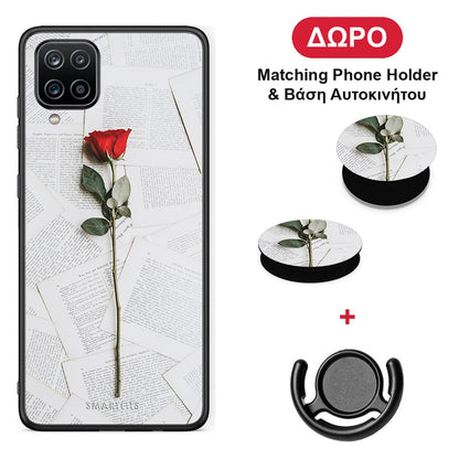 Red Rose - Samsung Galaxy A12 θήκη + Δώρο Phone Holder & Βάση Αυτοκινήτου