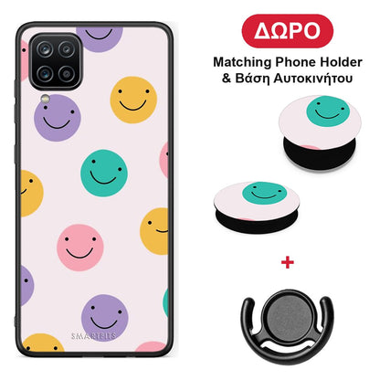 Smiley Faces - Samsung Galaxy A12 θήκη + Δώρο Phone Holder & Βάση Αυτοκινήτου