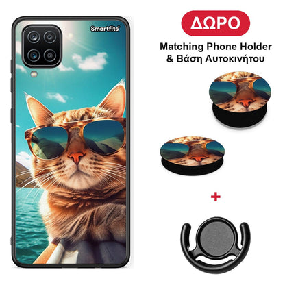 Summer Cat - Samsung Galaxy A12 θήκη + Δώρο Phone Holder & Βάση Αυτοκινήτου