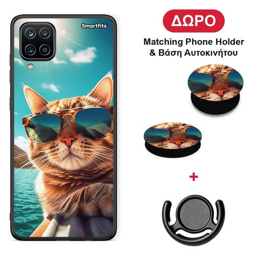 Summer Cat - Samsung Galaxy A12 θήκη + Δώρο Phone Holder & Βάση Αυτοκινήτου