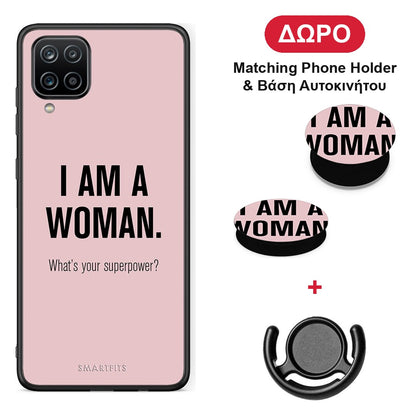 Superpower Woman - Samsung Galaxy A12 θήκη + Δώρο Phone Holder & Βάση Αυτοκινήτου