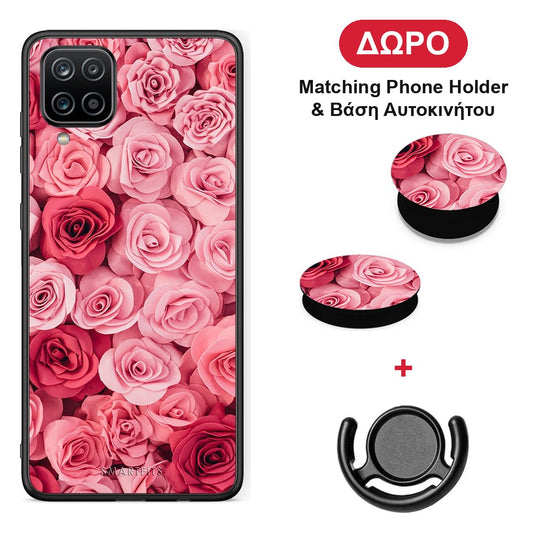 Valentine RoseGarden - Samsung Galaxy A12 θήκη + Δώρο Phone Holder & Βάση Αυτοκινήτου