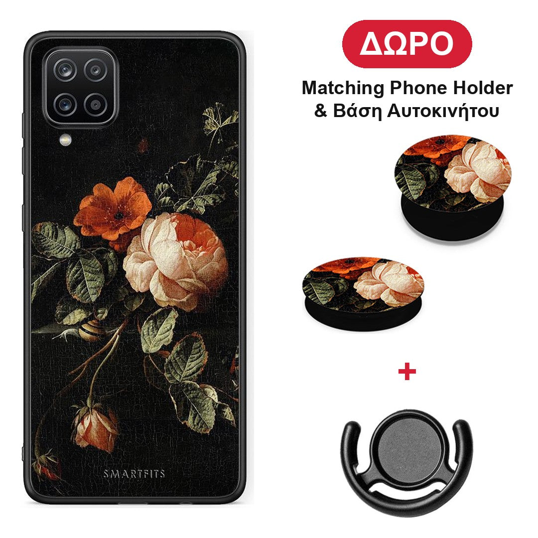 Vintage Roses - Samsung Galaxy A12 θήκη + Δώρο Phone Holder & Βάση Αυτοκινήτου