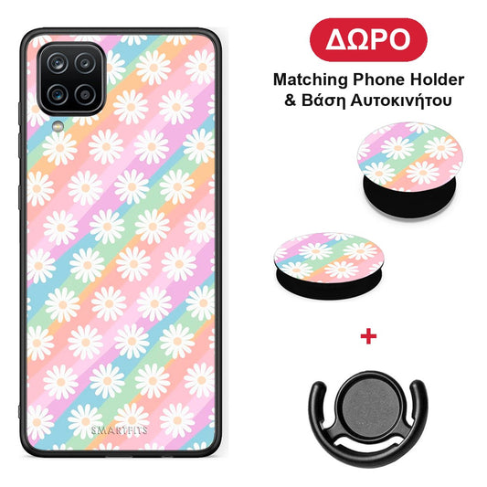 White Daisies - Samsung Galaxy A12 θήκη + Δώρο Phone Holder & Βάση Αυτοκινήτου