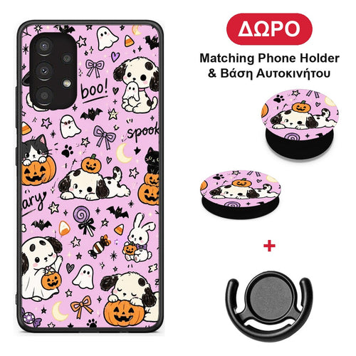Halloween Puppies and Friends on Lilac - Samsung Galaxy A13 4G θήκη + Δώρο Phone Holder & Βάση Αυτοκινήτου