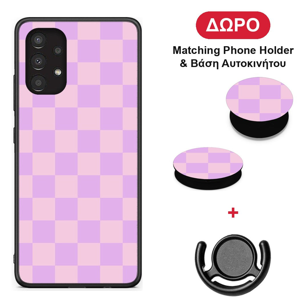 Lavender and Pink Checkerboard - Samsung Galaxy A13 4G θήκη + Δώρο Phone Holder & Βάση Αυτοκινήτου