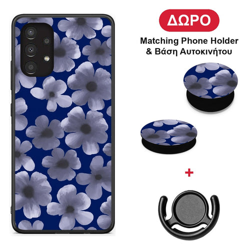 Pale Blue Flowers on Navy - Samsung Galaxy A13 4G θήκη + Δώρο Phone Holder & Βάση Αυτοκινήτου