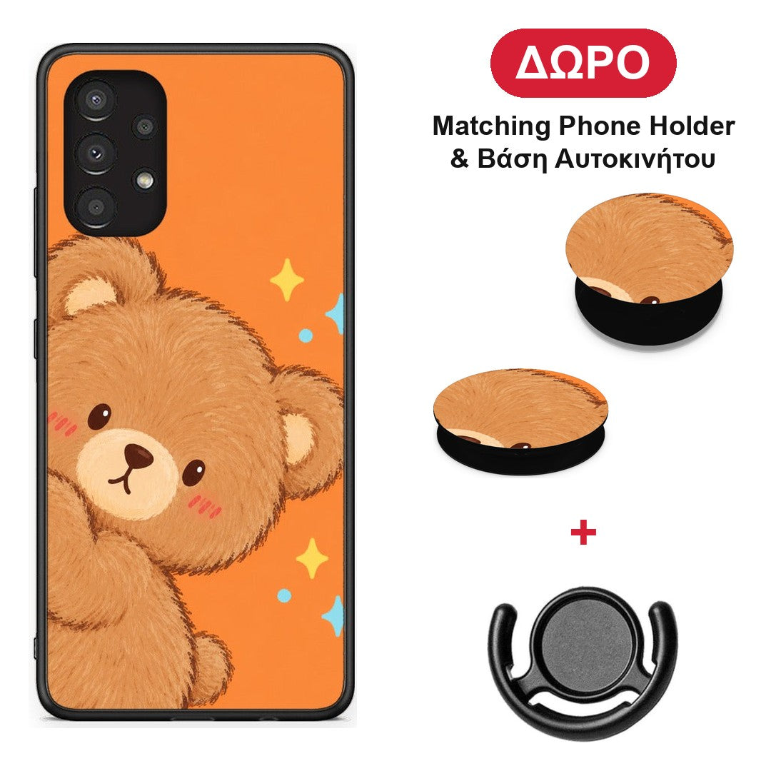 Peekaboo Teddy on Orange - Samsung Galaxy A13 4G θήκη + Δώρο Phone Holder & Βάση Αυτοκινήτου