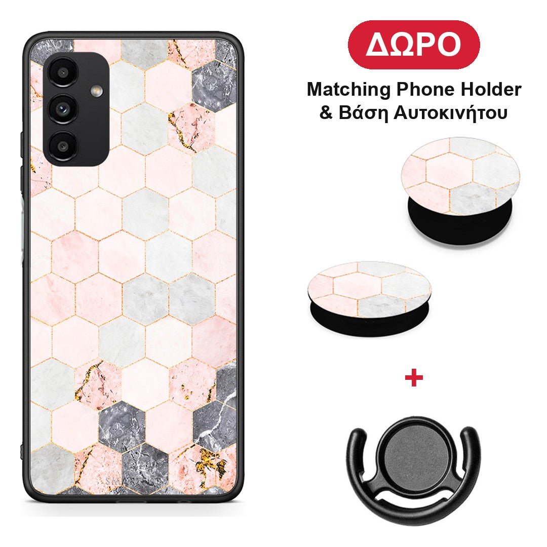 Marble Hexagon Pink - Samsung Galaxy A13 5G θήκη + Δώρο Phone Holder & Βάση Αυτοκινήτου