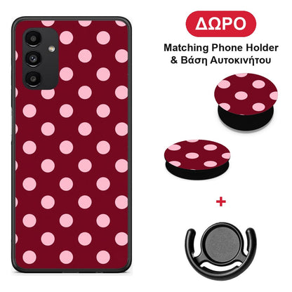 Pink Polka Dots on Burgundy - Samsung Galaxy A13 5G θήκη + Δώρο Phone Holder & Βάση Αυτοκινήτου