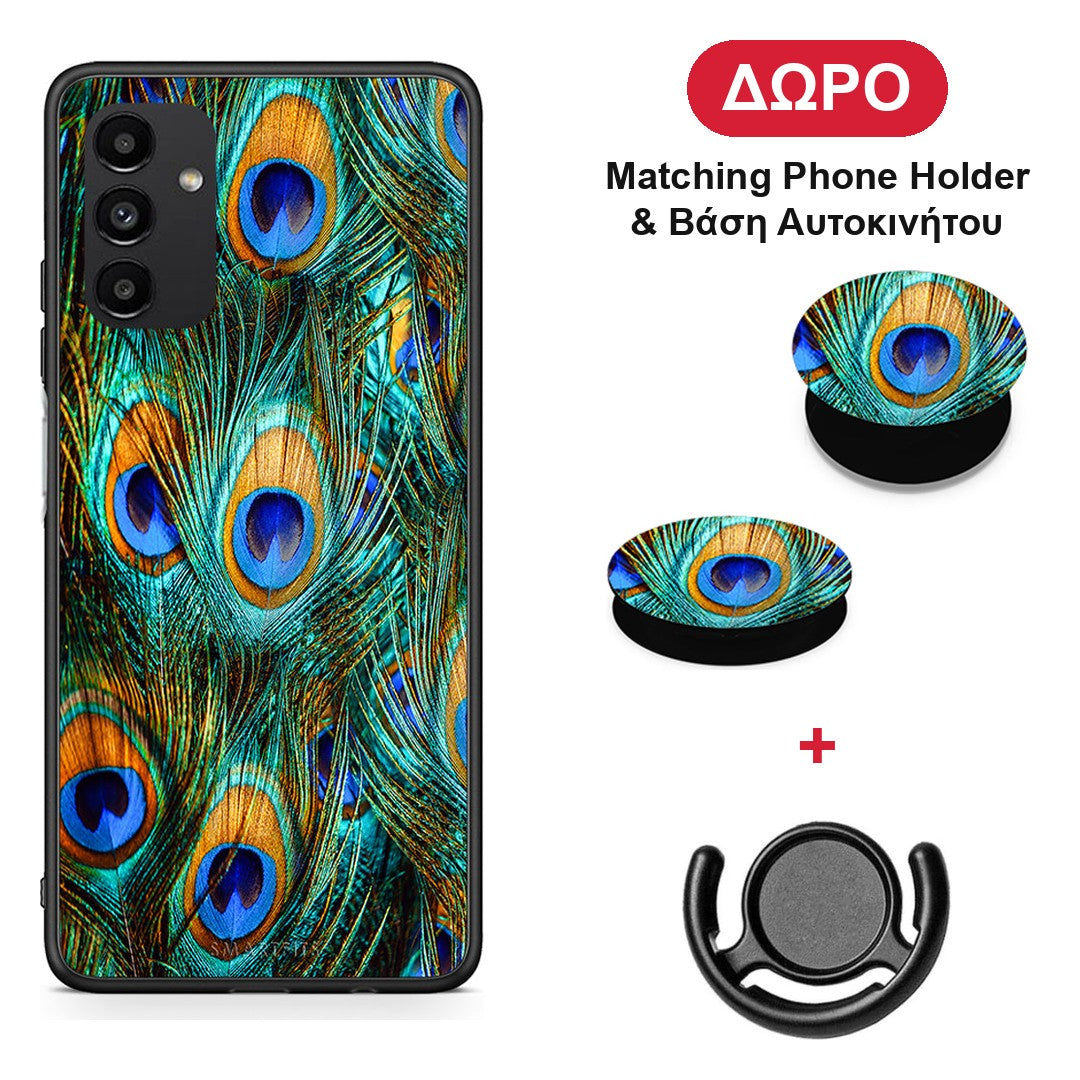Real Peacock Feathers - Samsung Galaxy A13 5G θήκη + Δώρο Phone Holder & Βάση Αυτοκινήτου