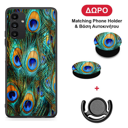 Real Peacock Feathers - Samsung Galaxy A13 5G θήκη + Δώρο Phone Holder & Βάση Αυτοκινήτου