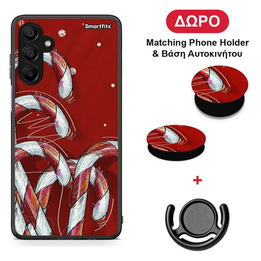 Candy Cane - Samsung A15 5G θήκη + Δώρο Phone Holder & Βάση Αυτοκινήτου