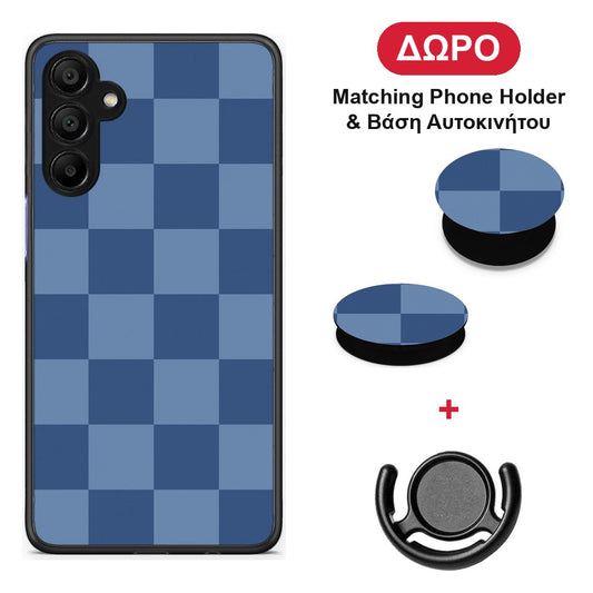 Denim Blue Checkerboard - Samsung A15 5G θήκη + Δώρο Phone Holder & Βάση Αυτοκινήτου