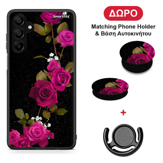 Flower Red Roses - Samsung A15 5G θήκη + Δώρο Phone Holder & Βάση Αυτοκινήτου