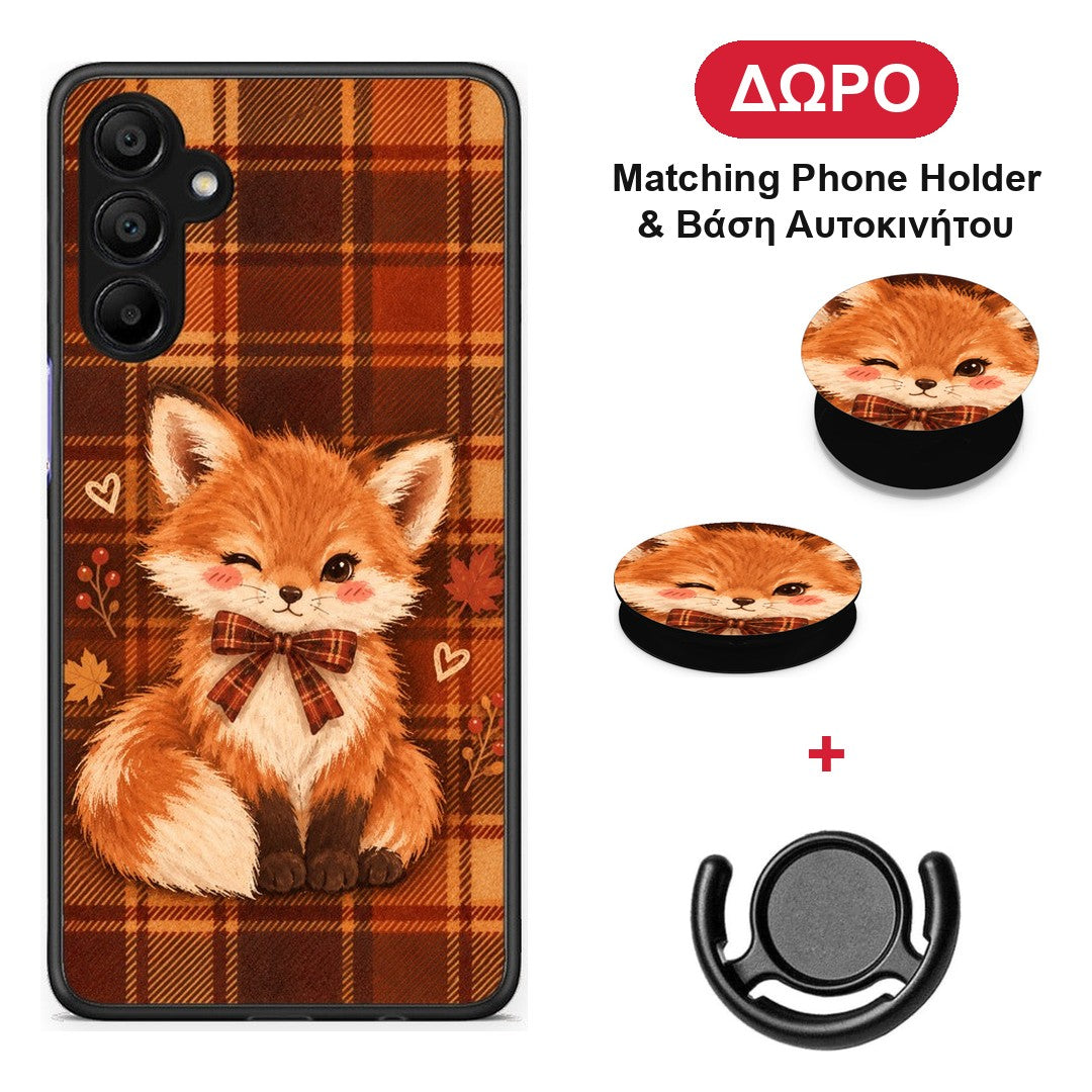 Fox on Autumn Tartan - Samsung A15 5G θήκη + Δώρο Phone Holder & Βάση Αυτοκινήτου