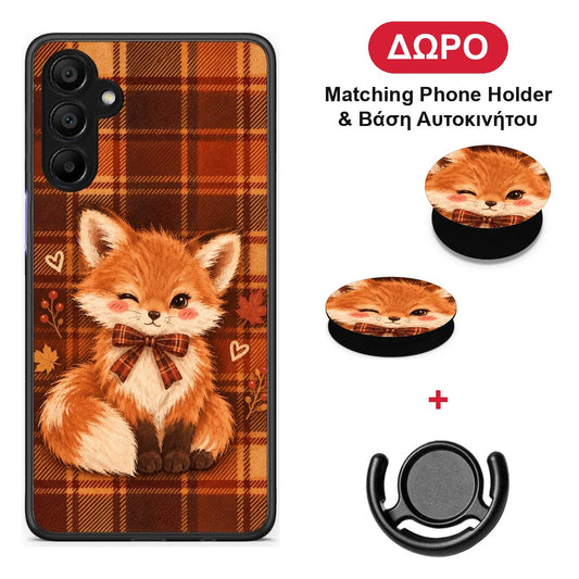 Fox on Autumn Tartan - Samsung A15 5G θήκη + Δώρο Phone Holder & Βάση Αυτοκινήτου