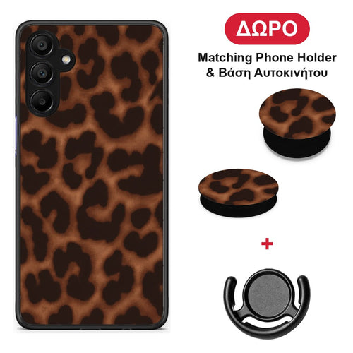 Leopard Print Dark Brown - Samsung A15 5G θήκη + Δώρο Phone Holder & Βάση Αυτοκινήτου