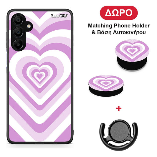 Lilac Hearts - Samsung A15 5G θήκη + Δώρο Phone Holder & Βάση Αυτοκινήτου