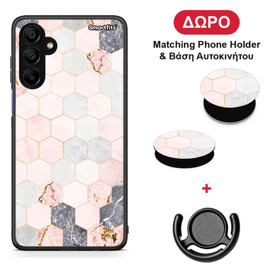 Marble Hexagon Pink - Samsung A15 5G θήκη + Δώρο Phone Holder & Βάση Αυτοκινήτου