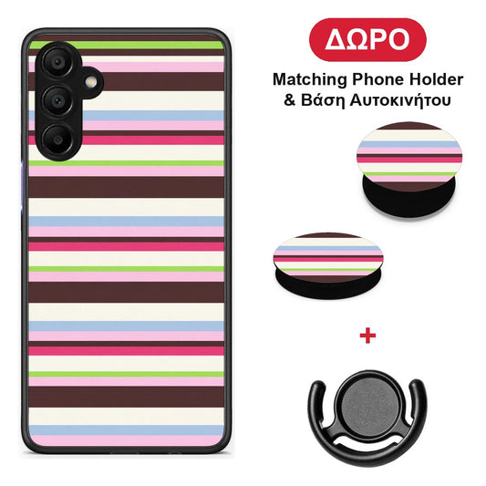 Multicolour Horizontal Stripes - Samsung A15 5G θήκη + Δώρο Phone Holder & Βάση Αυτοκινήτου