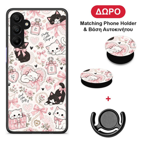 Pink Bows and Kittens Collage - Samsung A15 5G θήκη + Δώρο Phone Holder & Βάση Αυτοκινήτου