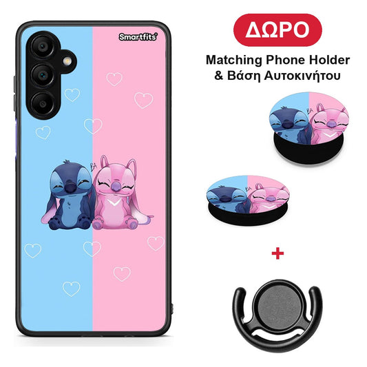 Stitch And Angel - Samsung A15 5G θήκη + Δώρο Phone Holder & Βάση Αυτοκινήτου