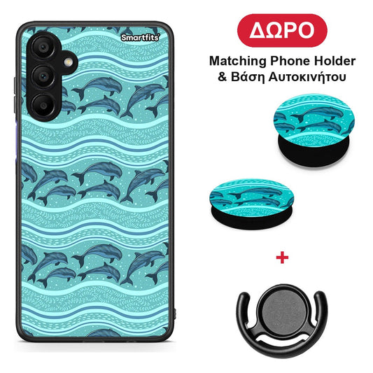 Swimming Dolphins - Samsung A15 5G θήκη + Δώρο Phone Holder & Βάση Αυτοκινήτου