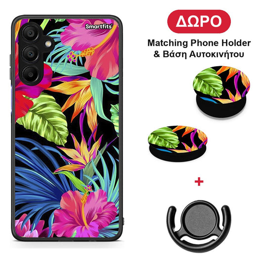 Tropical Flowers - Samsung A15 5G θήκη + Δώρο Phone Holder & Βάση Αυτοκινήτου