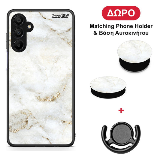 White Gold Marble - Samsung A15 5G θήκη + Δώρο Phone Holder & Βάση Αυτοκινήτου