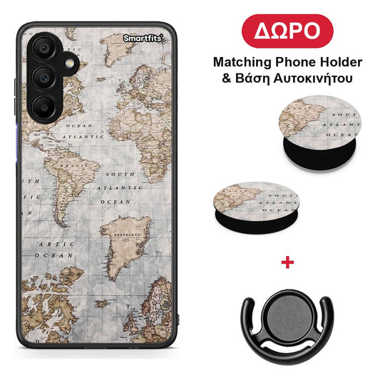 World Map - Samsung A15 5G θήκη + Δώρο Phone Holder & Βάση Αυτοκινήτου