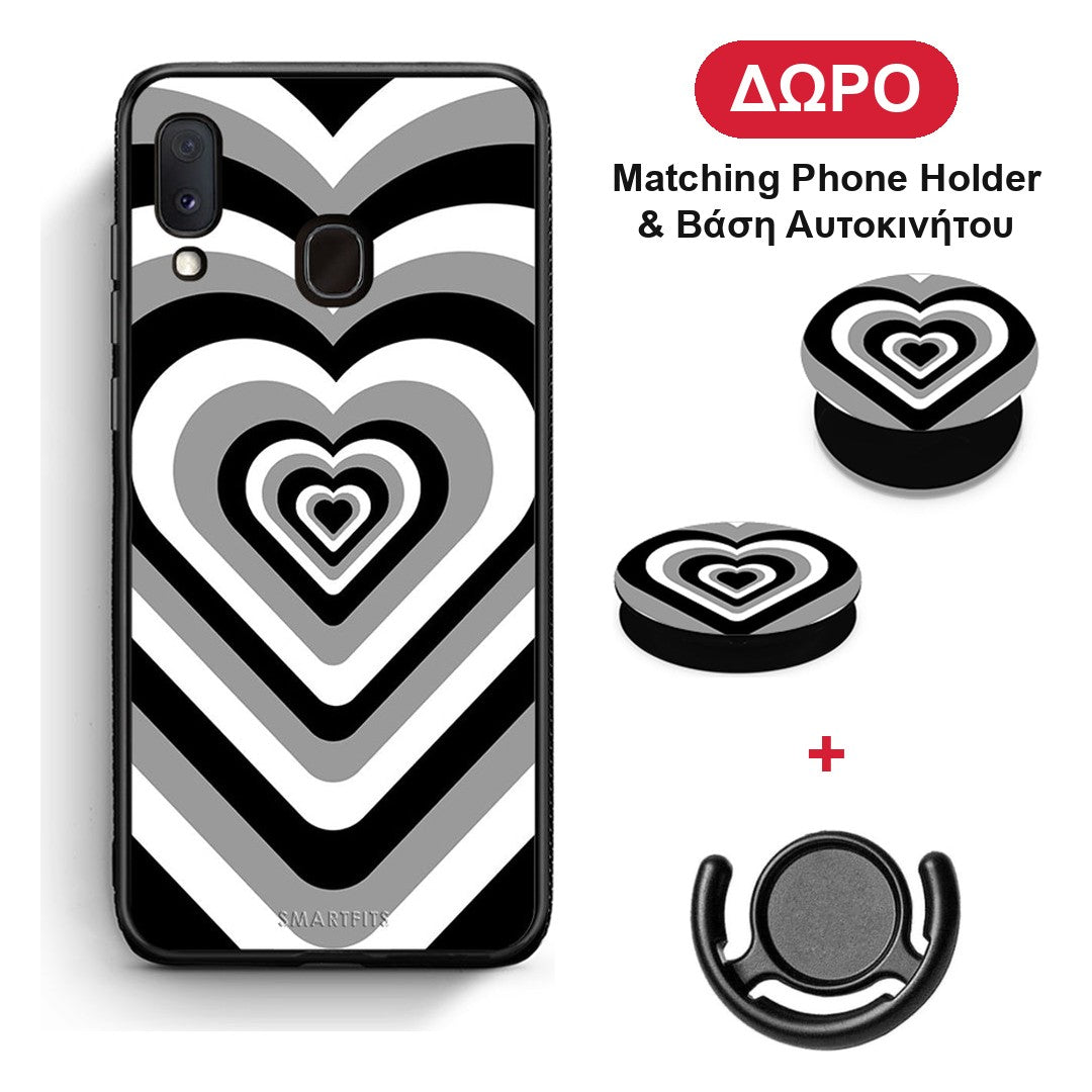 Black Hearts - Samsung Galaxy A20e θήκη + Δώρο Phone Holder & Βάση Αυτοκινήτου