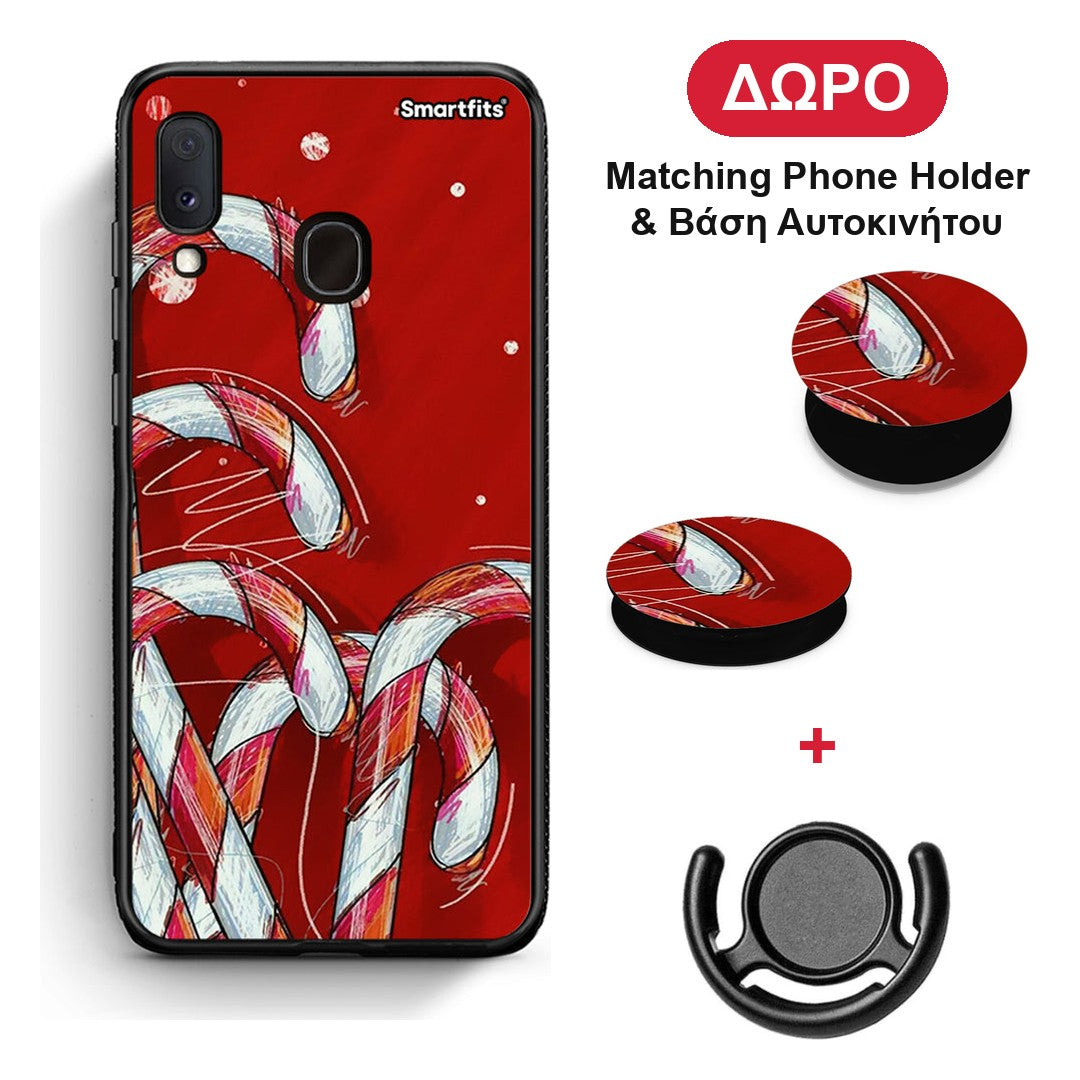 Candy Cane - Samsung Galaxy A20e θήκη + Δώρο Phone Holder & Βάση Αυτοκινήτου