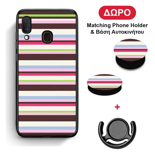 Multicolour Horizontal Stripes - Samsung Galaxy A20e θήκη + Δώρο Phone Holder & Βάση Αυτοκινήτου