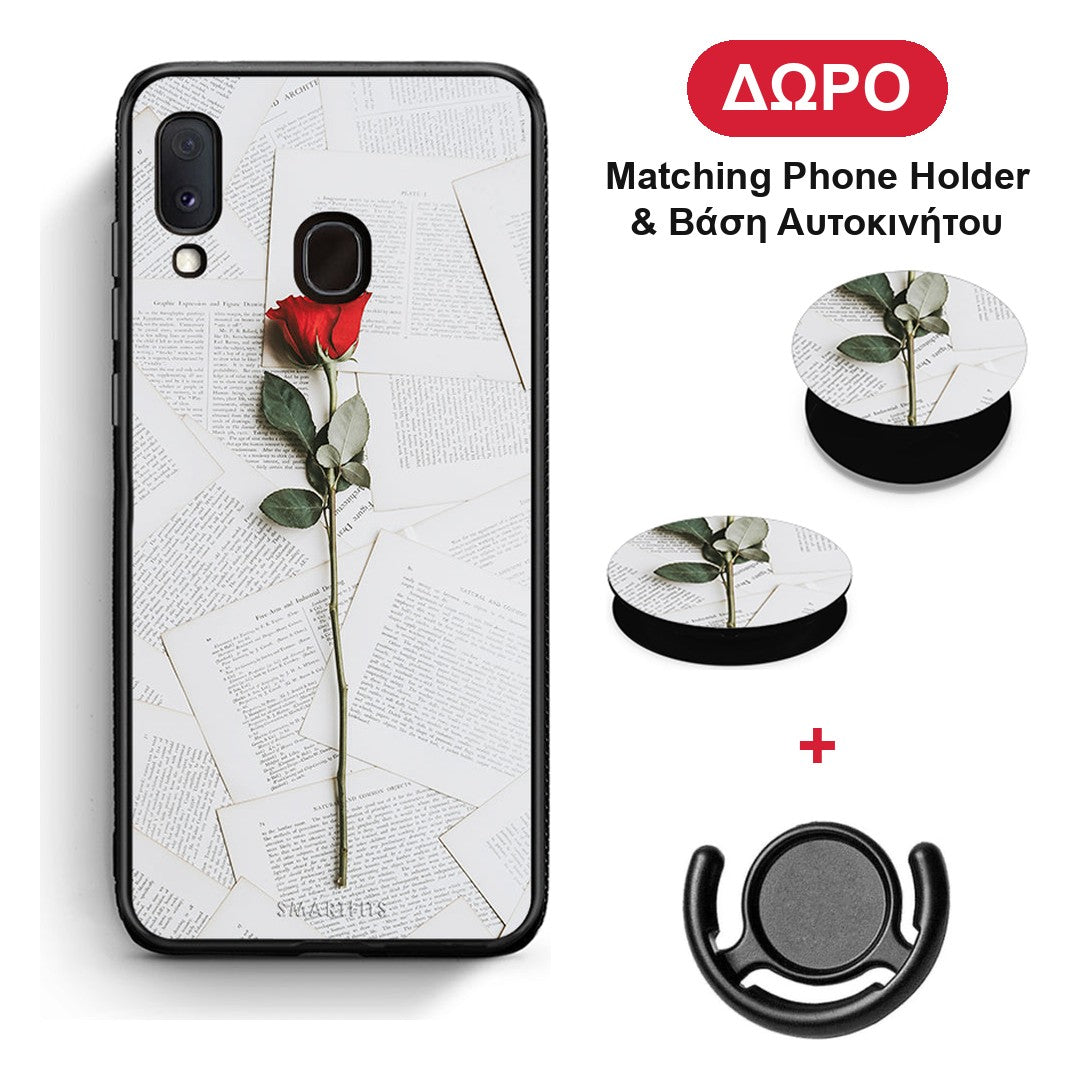 Red Rose - Samsung Galaxy A20e θήκη + Δώρο Phone Holder & Βάση Αυτοκινήτου