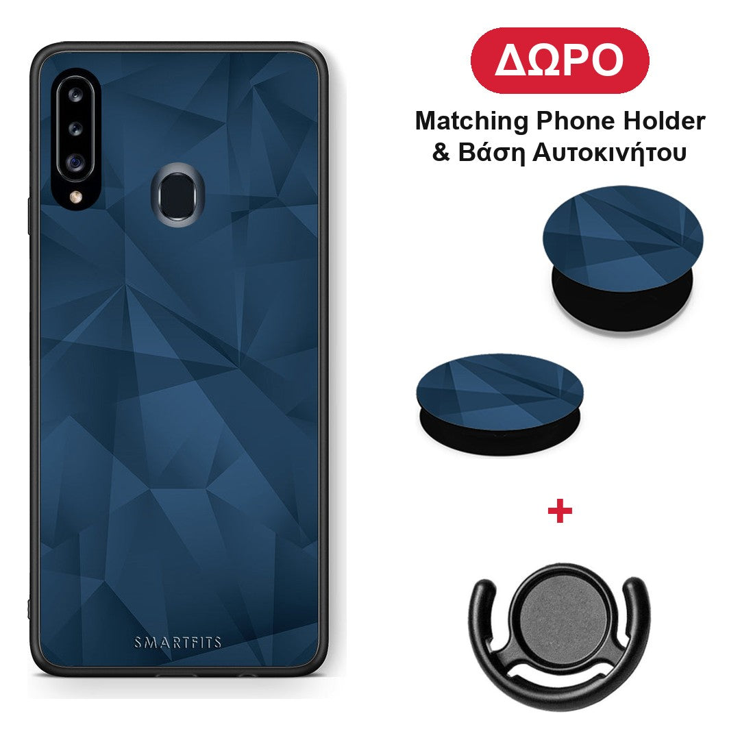 Geometric Blue Abstract - Samsung Galaxy A20s θήκη + Δώρο Phone Holder & Βάση Αυτοκινήτου