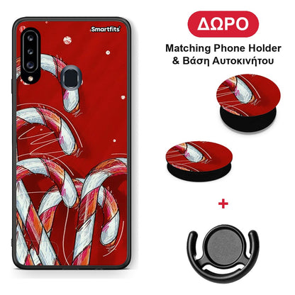 Candy Cane - Samsung Galaxy A20s θήκη + Δώρο Phone Holder & Βάση Αυτοκινήτου