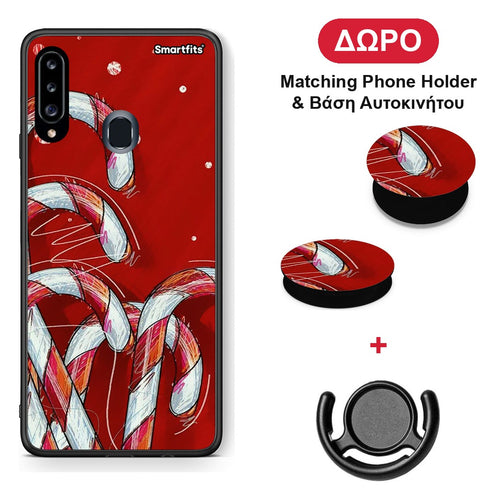 Candy Cane - Samsung Galaxy A20s θήκη + Δώρο Phone Holder & Βάση Αυτοκινήτου