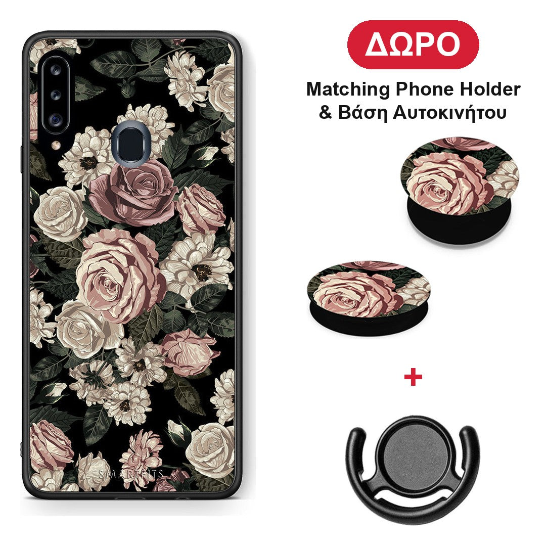 Flower Wild Roses - Samsung Galaxy A20s θήκη + Δώρο Phone Holder & Βάση Αυτοκινήτου
