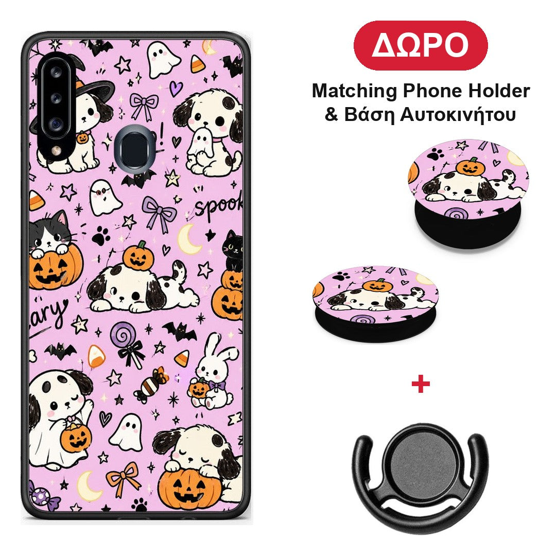 Halloween Puppies and Friends on Lilac - Samsung Galaxy A20s θήκη + Δώρο Phone Holder & Βάση Αυτοκινήτου
